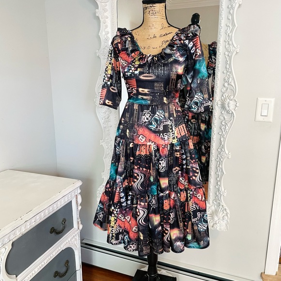 SALE New York Couture Limited Edition Vintage Printed Ruffle Maxi Dress - Picture 1 of 13